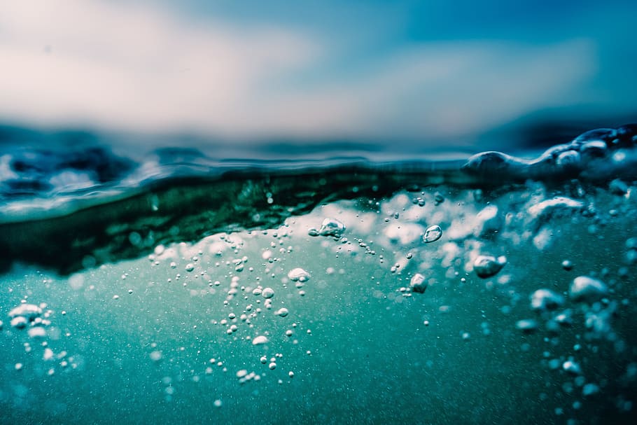 close up photo of body of water, bubble, underwater, green, bokeh HD wallpaper