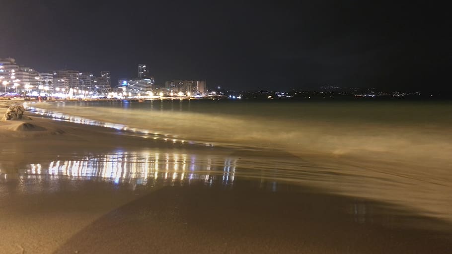 spain, calp, beach, night, city lights, illuminated, building exterior HD wallpaper