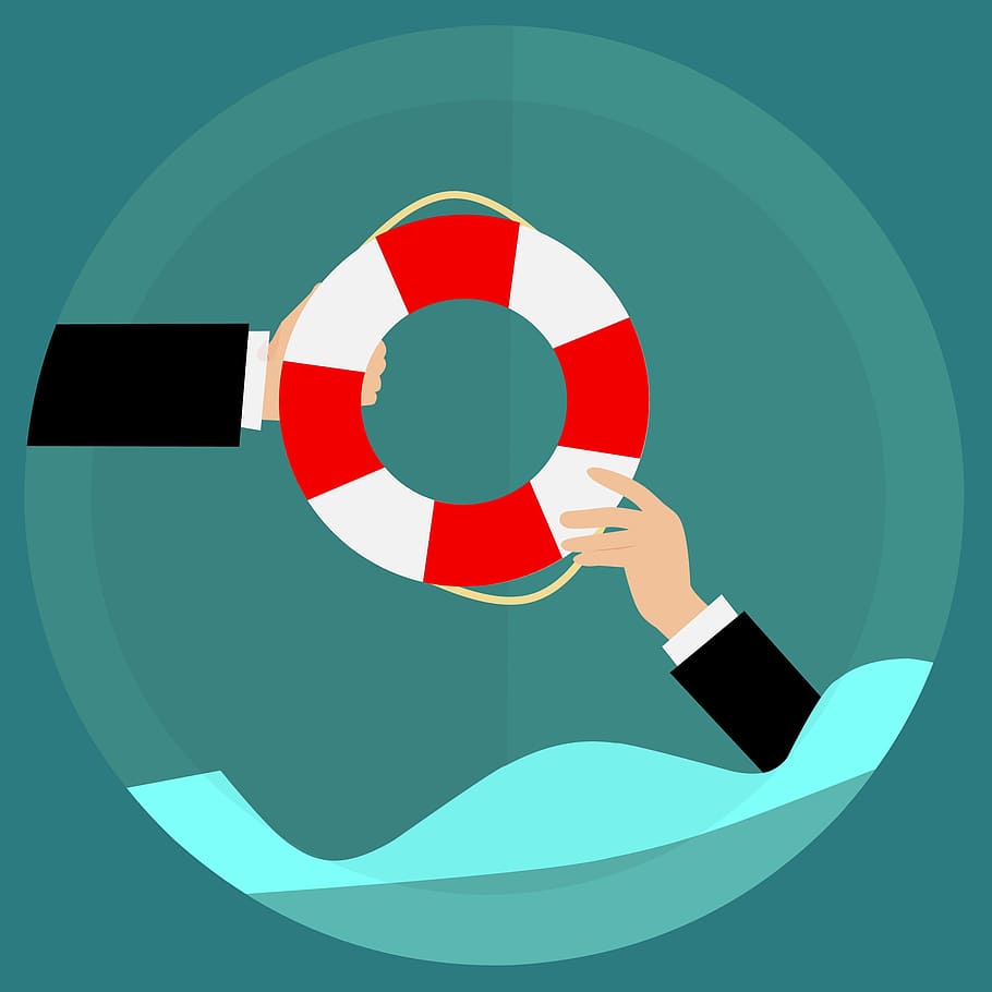 Illustration of life preserver handed to person in the water.