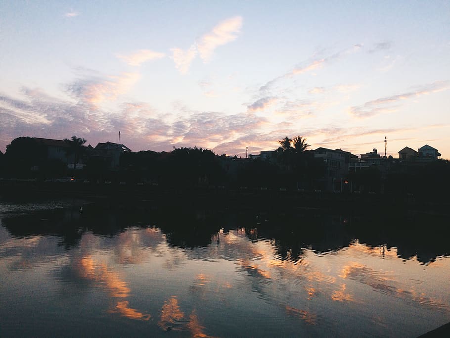 sky, clouds, lake, trees, reflection, water, cloud - sky, sunset HD wallpaper