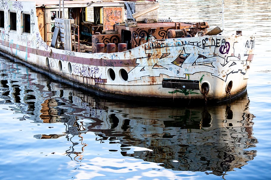 ship, wreck, ship wreck, decay, rust, water, spree, berlin HD wallpaper