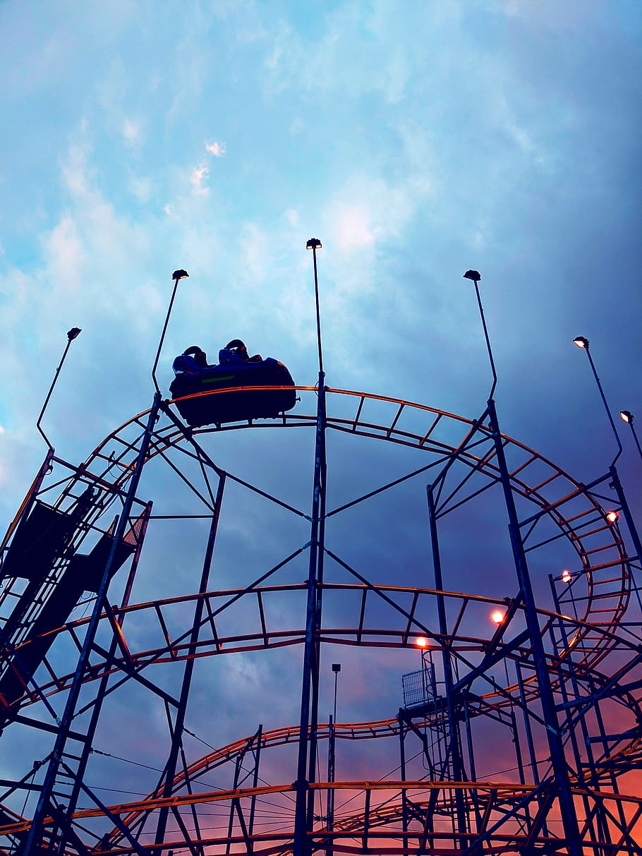 amusement park, coaster, roller coaster, utility pole, theme park