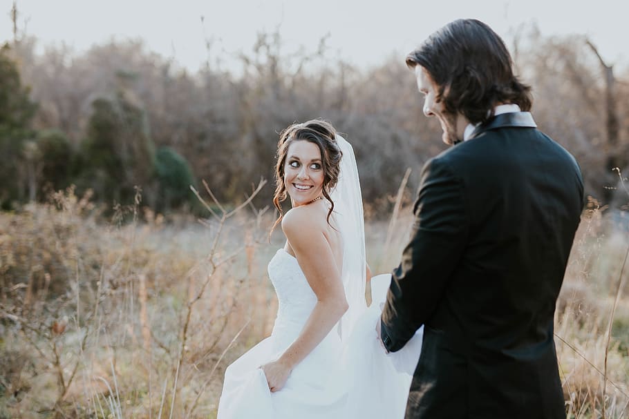 nature, trees, plant, grass, outdoor, people, man, woman, wedding HD wallpaper