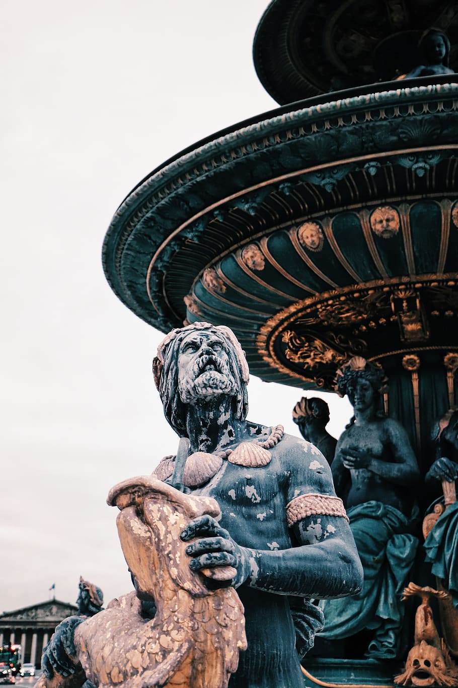 man statue, person, human, water, clothing, apparel, wheel, machine HD wallpaper