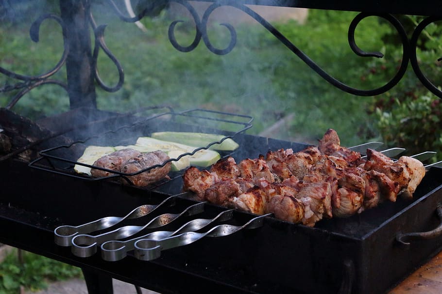 bbq, smoke, flash, heat, picnic, coal, charcoal, shish kebab HD wallpaper
