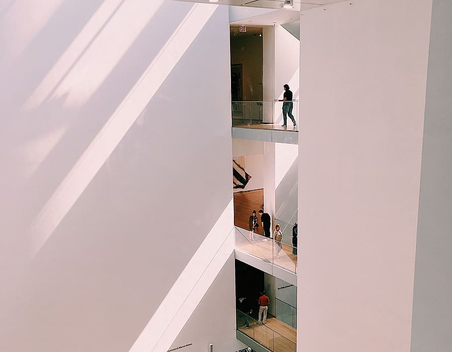 people inside buildings, handrail, banister, human, person, flooring HD wallpaper