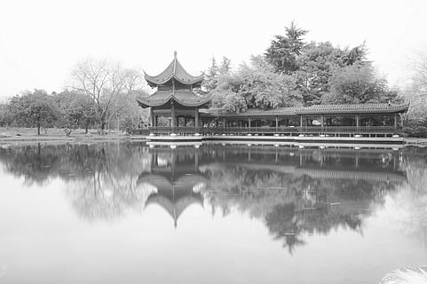 building, china, ancient, changsha, city, garden, water, reflection HD wallpaper