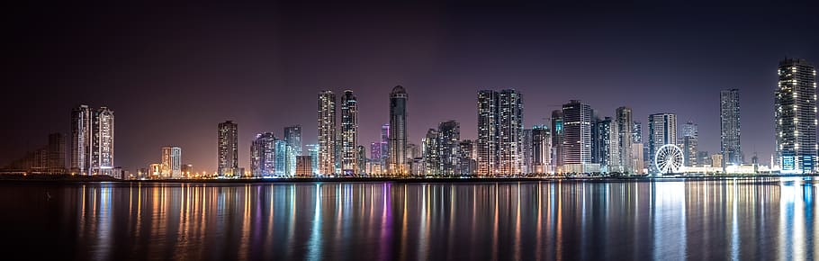 Panoramic View of City Lit Up at Night, architecture, buildings, HD wallpaper