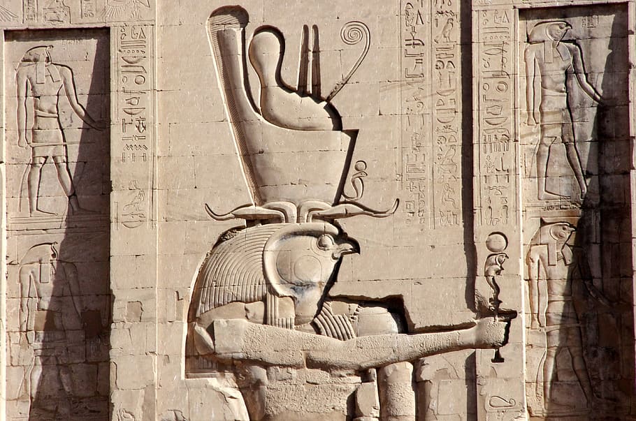 egypt, edfu, temple, divinity, horus, double crown, egyptian god