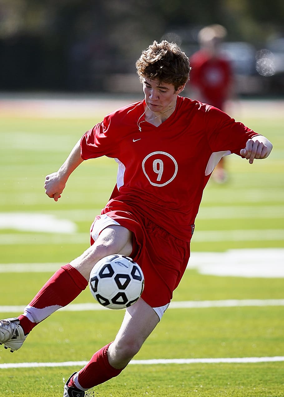 Person Playing Soccer, athlete, ball, field, game, grass, man HD wallpaper