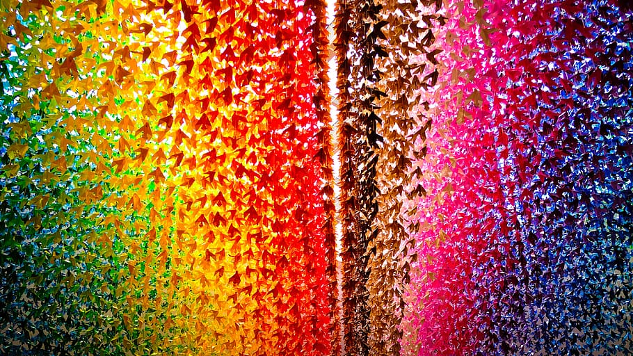 light, aluminium, glitter, colorfuji, origami, rainbow, colorful, HD wallpaper
