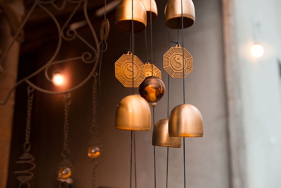 chimes, orange, teal, soft, wide, chinese, hanging, lighting equipment HD wallpaper