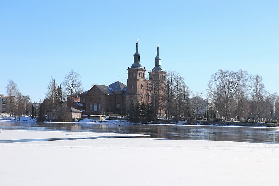winter, snow, ice, water, power, landscape, sky, cold, church HD wallpaper