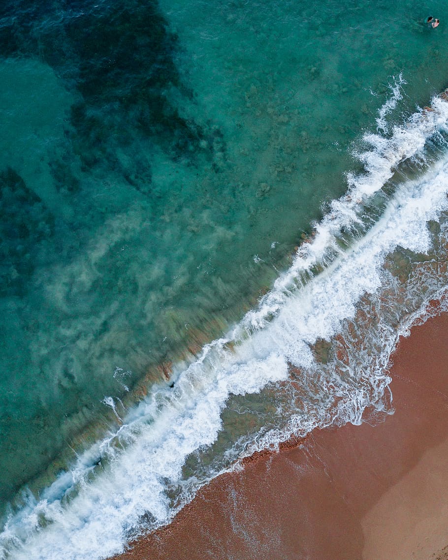 High Angle Photo of Seashore, aerial view, beach, environment HD wallpaper
