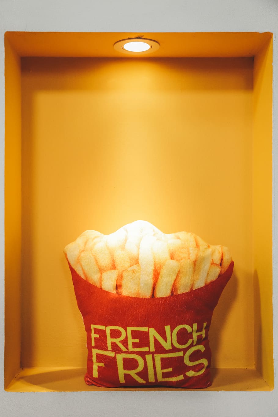 French Fries Pillow, design, light, food and drink, indoors, container HD wallpaper
