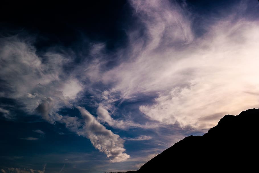 mountain, highland, clouds, blue, sky, summit, ridge, landscape HD wallpaper