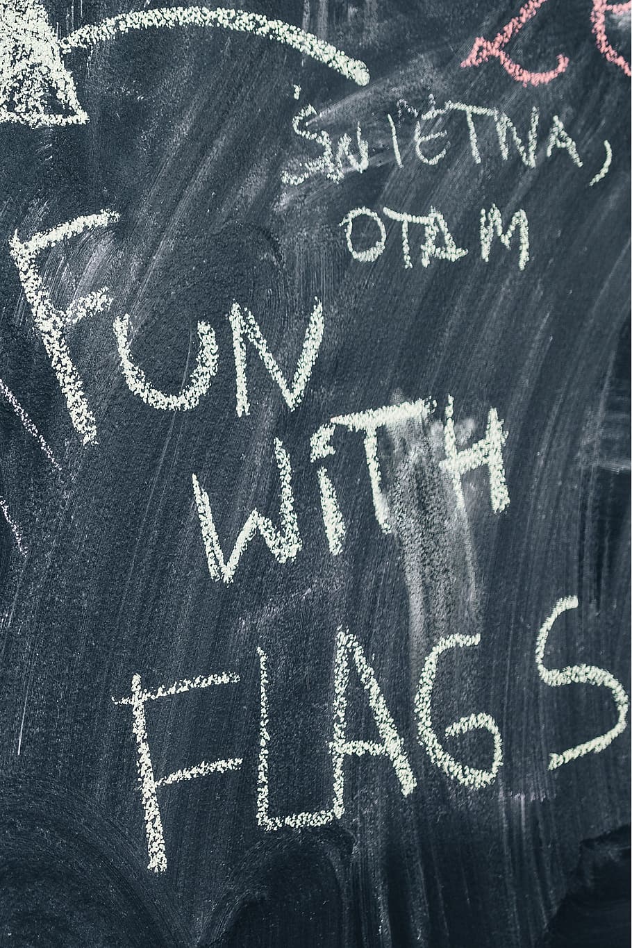 Chalkboard with handwritten words, black, sign, fun with flags