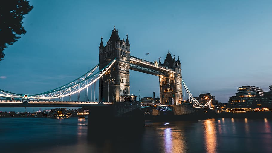 Illuminated Bridge, architecture, building, downtown, infrastructure HD wallpaper