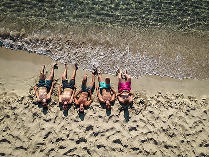 five men lying on beach, water, human, person, sports, people HD wallpaper