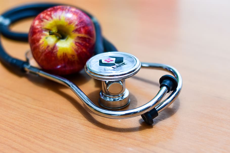 apple, bless you, healthy eating, table, wellbeing, stethoscope HD wallpaper