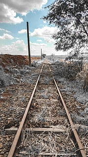 train railway, train track, transportation, road, gravel, dirt road HD wallpaper