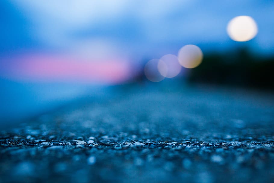 Shallow Focus Photography of Gray Asphalt Floor, blue, concrete HD wallpaper