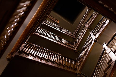 brown stairs, banister, handrail, piano, musical instrument, leisure activities HD wallpaper