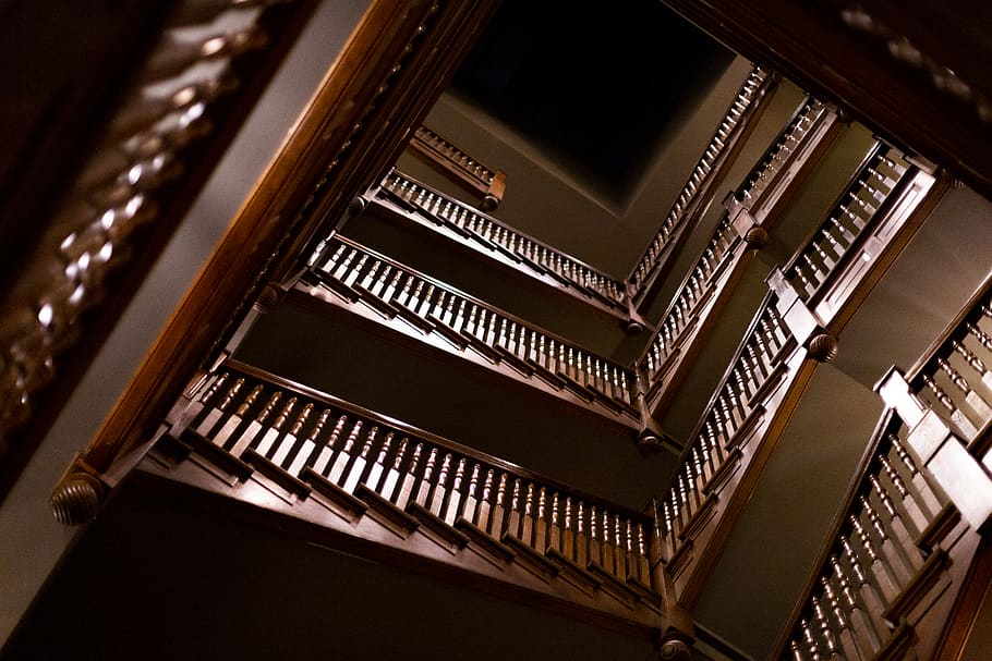 brown stairs, banister, handrail, piano, musical instrument, leisure activities HD wallpaper