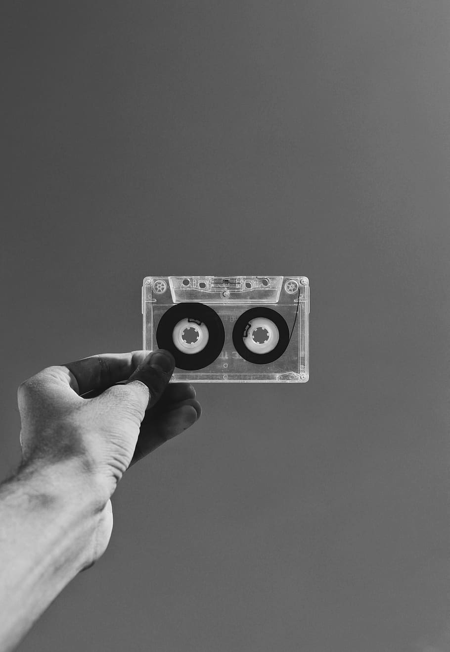 Grayscale Photography of Person Holding Cassette Tape, black-and-white, HD wallpaper