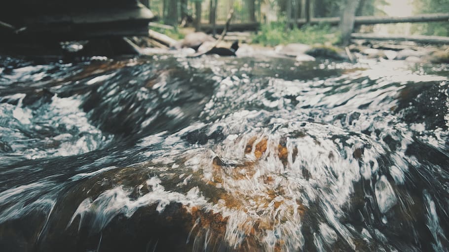 river, trees, forest, water, rushing, fade, branch, rocks, brook HD wallpaper
