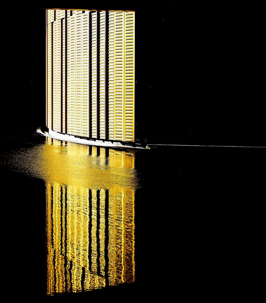 buildings, structure, architecture, design, lines, water, reflection HD wallpaper
