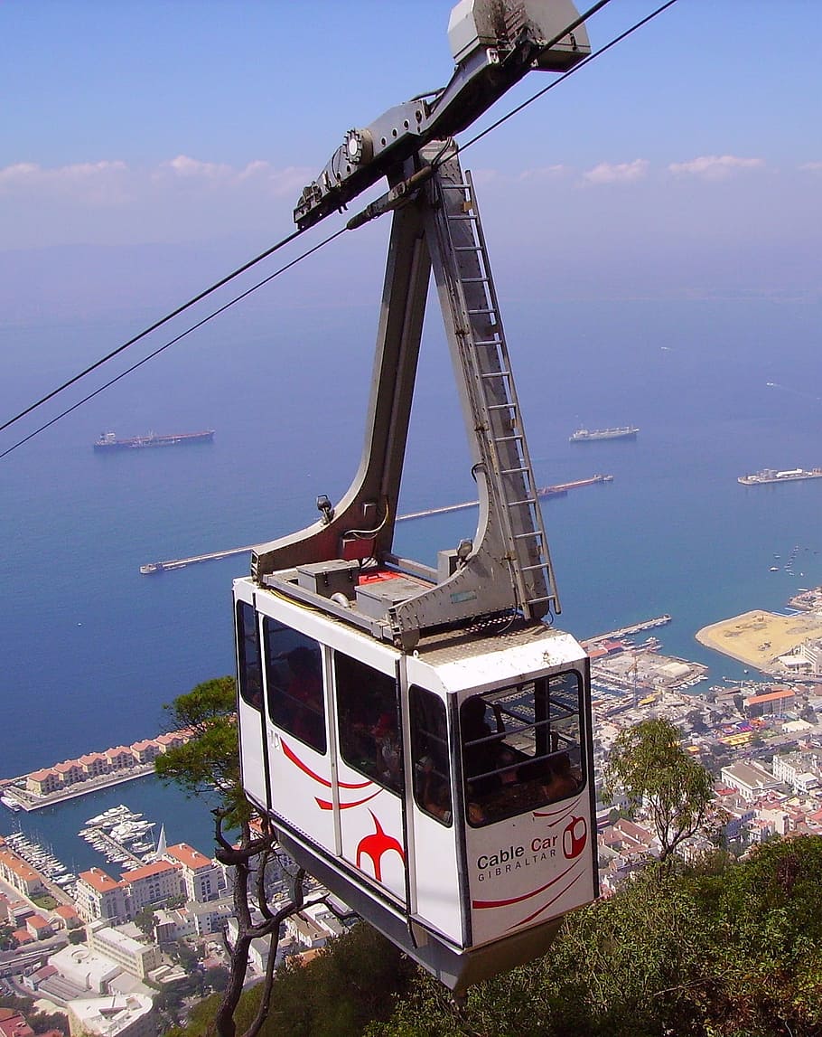 ride, cable, car, high, height, transport, water, sky, machinery HD wallpaper