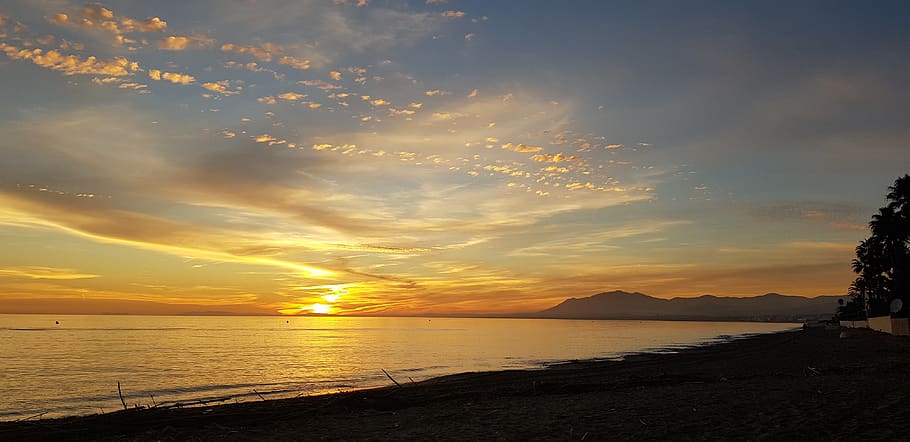 sunset, orange, clouds, marbella, malaga, water, sky, sea, scenics - nature HD wallpaper