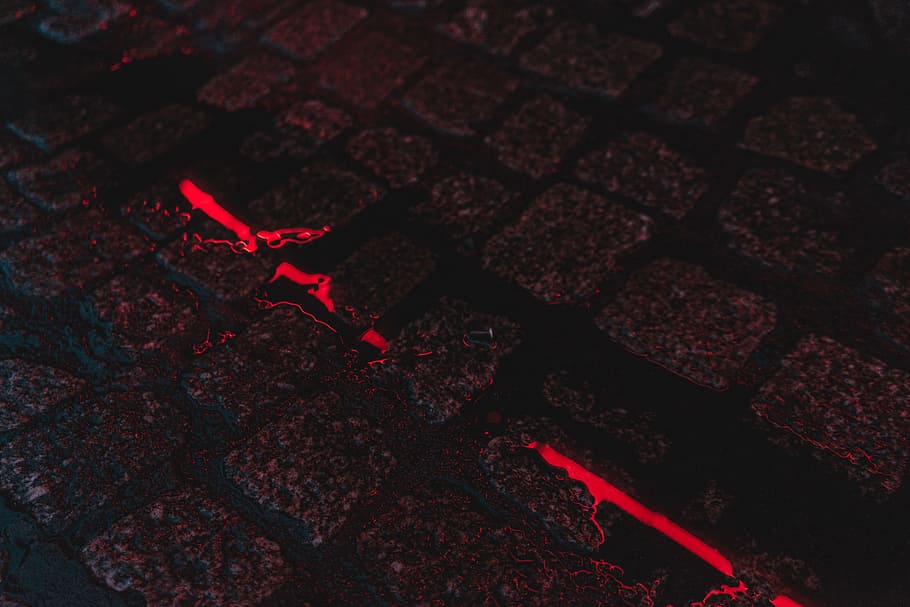 water, street, light, puddle, night, rain, evening, neon, red HD wallpaper