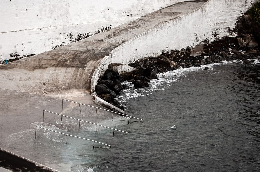 empty dam, water, nature, outdoors, river, ocean, sea, shoreline HD wallpaper