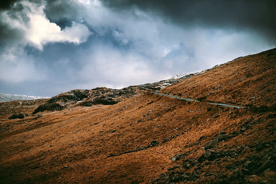 Brown Rocky Mountain, clouds, cloudy, daylight, landscape, outdoors HD wallpaper