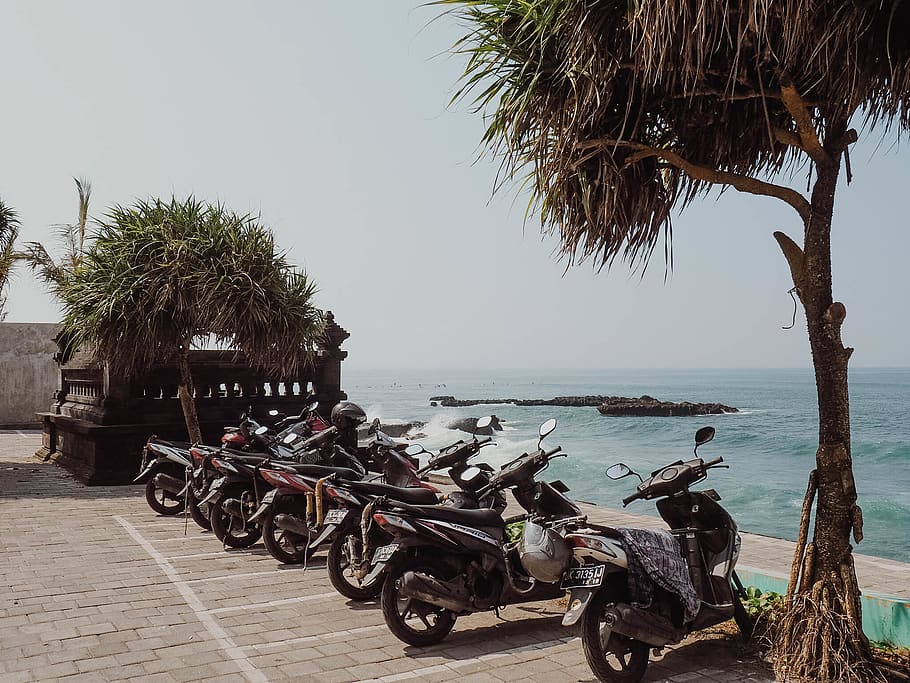 bali, indonesia, motorcycle, beach, island life, bike, ocean, HD wallpaper