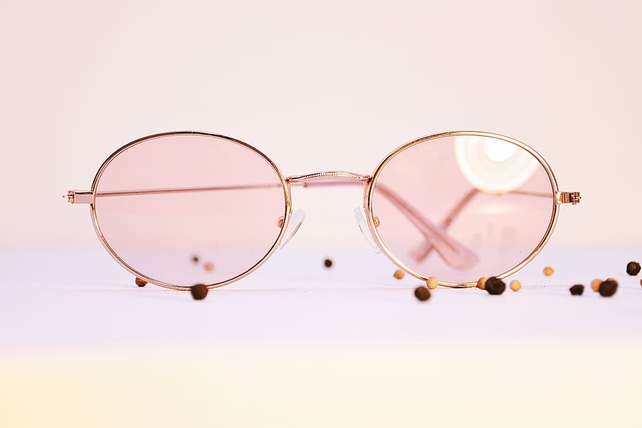 Pink Sunglasses With Gold Frames , eyewear, eyeglasses, studio shot HD wallpaper