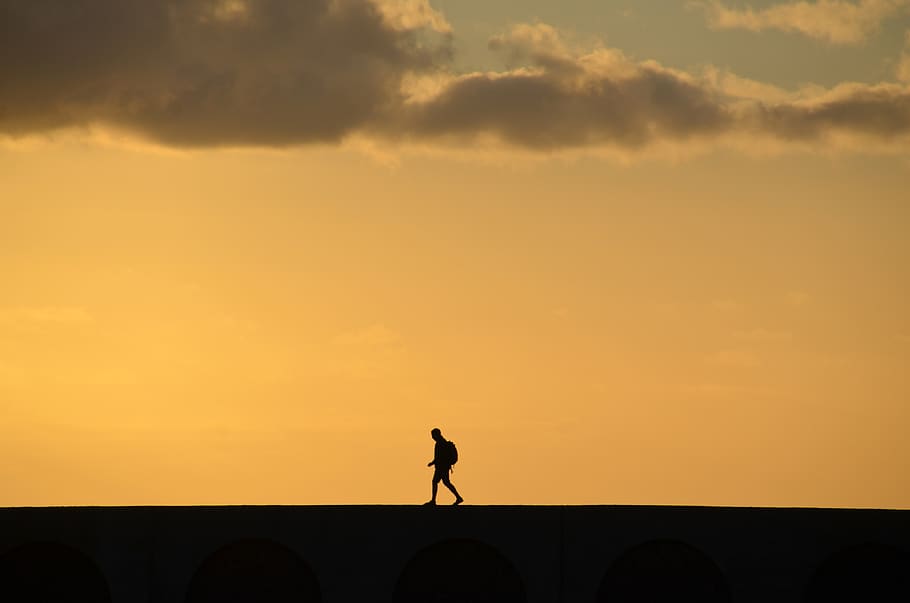 sunset, dawn, silhouette, dusk, sky, cloud - sky, orange color HD wallpaper