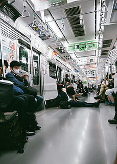 people sitting in train, human, person, apparel, clothing, lighting HD wallpaper