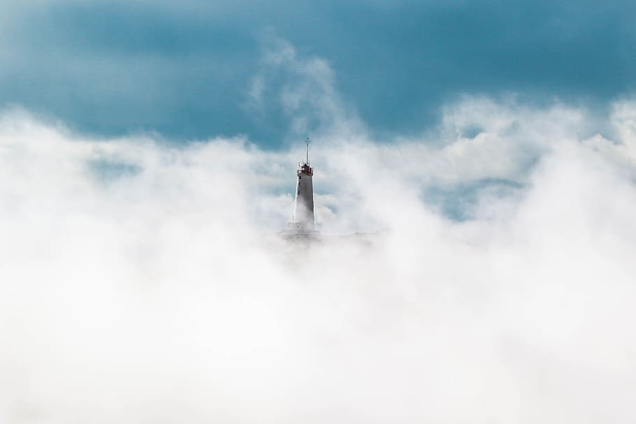 clouds, blue, sky, tower, cloud - sky, no people, day, nature HD wallpaper
