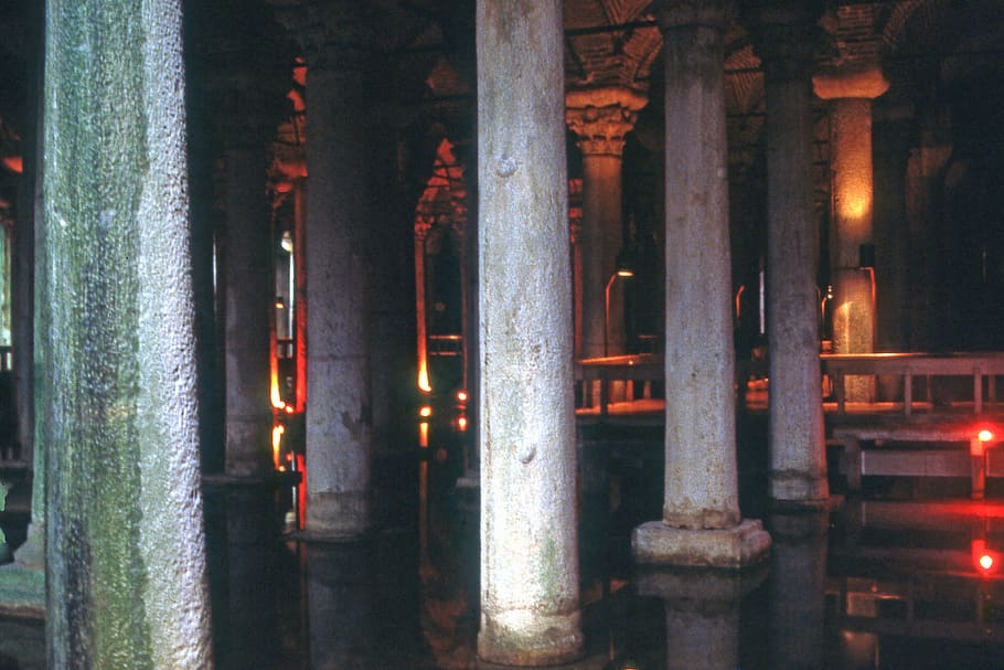 turkey, istanbul, cistern, architectural column, illuminated HD wallpaper
