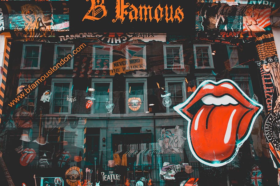 Rolling Stones Logo on Pub Mirror, architecture, art, background