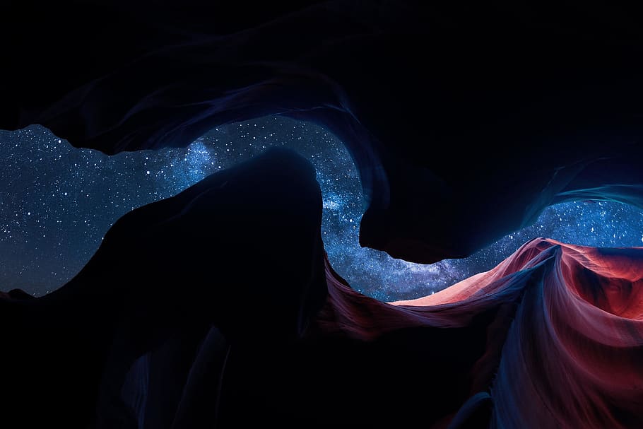 blue and red wallpaper, night, dark, nature, no people, beauty in nature HD wallpaper