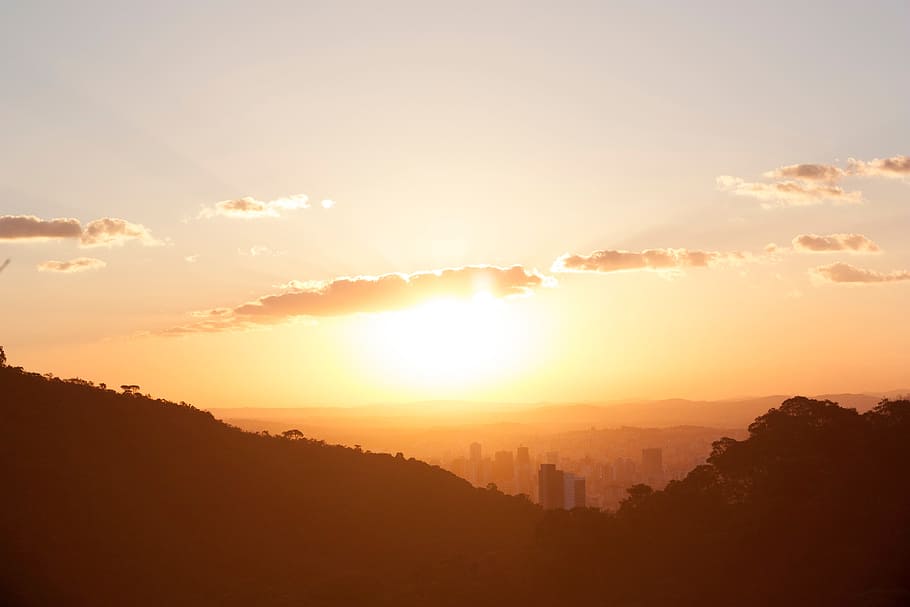 horizon, mountain, cloud, sky, sun, sunrise, sunset, field HD wallpaper