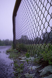 fence, winter, rain, cold, picket, puddle, barricade, wire HD wallpaper