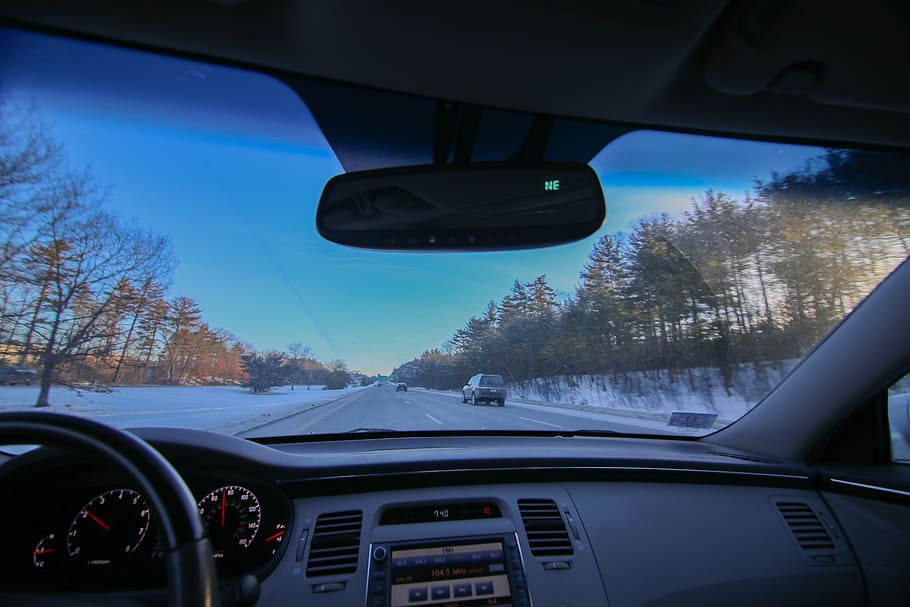 car, driven, road, way, sky, forest, trees, mode of transportation HD wallpaper