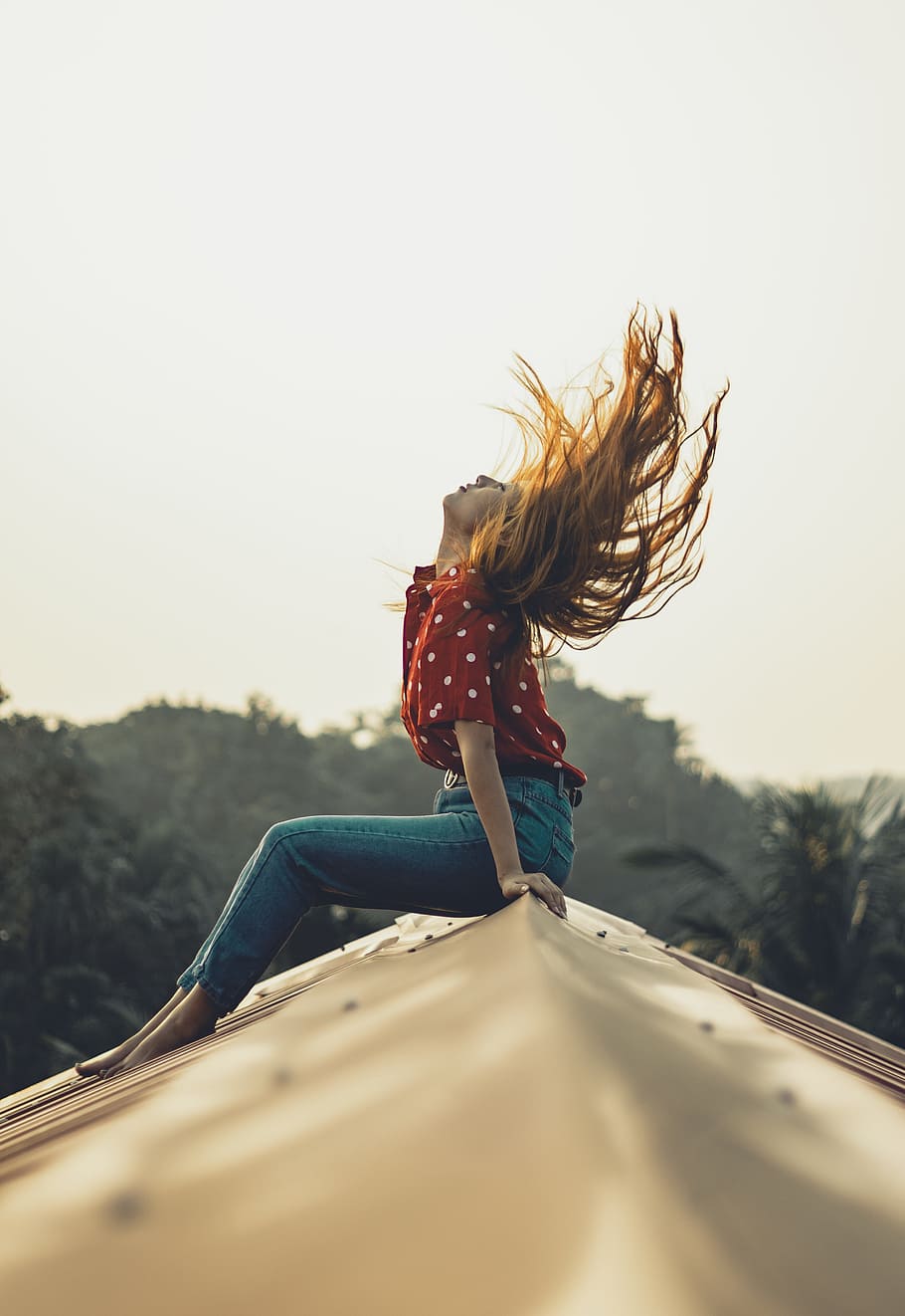 woman flipping her hair, outdoor, moody, person, portrait, teen