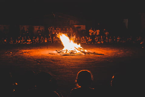 fire, camp, silhoutte, flame, burning, fire - natural phenomenon HD wallpaper