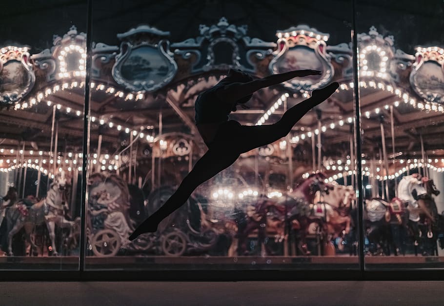 woman ballerina in carousel, brooklyn bridge park, person, human